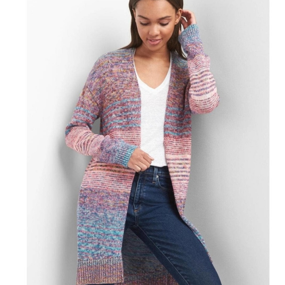 GAP Multicolor Open-Front Long Cardigan - Pink, Blue, Purple